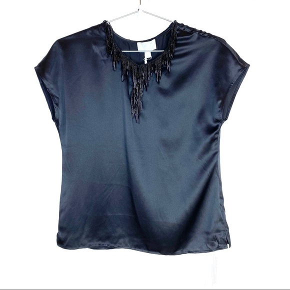 NWT Pure Collection Walpole Beaded Satin Silk Top - Picture 1 of 10